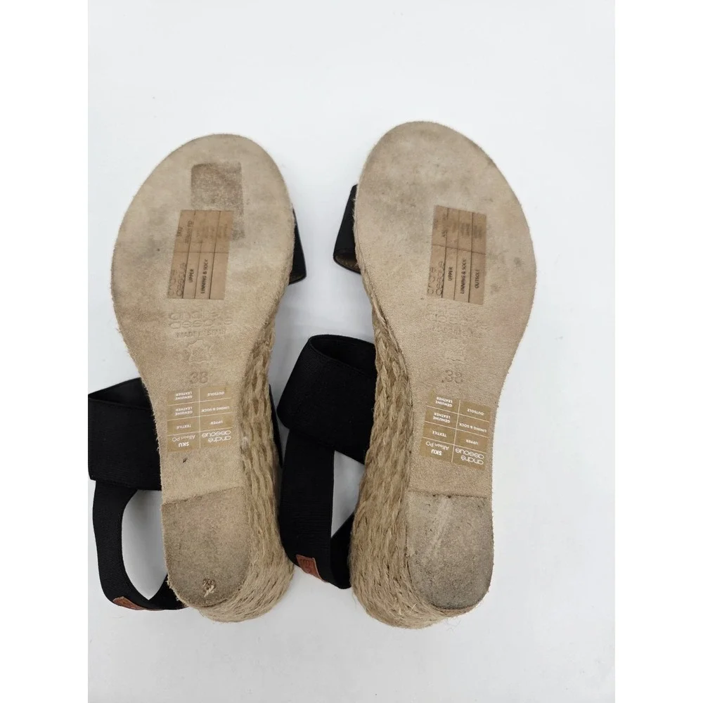 André Assous Allison Stretch Wedges Sandals Size EU 38 US 7.5-8 Espadrille Black